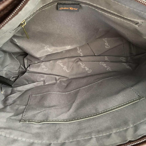 Cotton Road Handbag: BROWN PU Leather Handbag with EMBOSSED FLOWERS