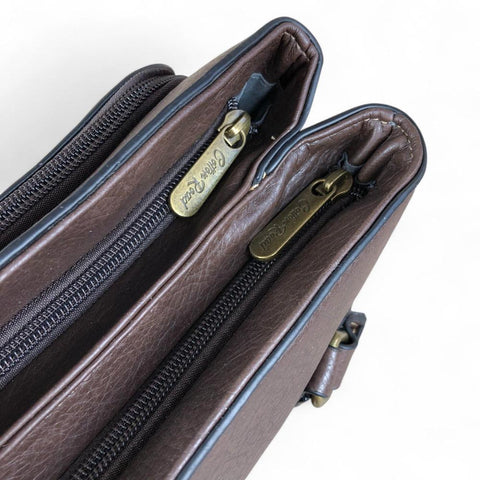 Cotton Road Handbag: BROWN PU Leather Handbag with EMBOSSED Panel