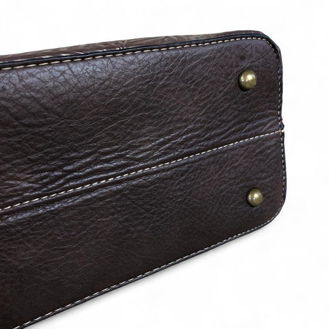 Cotton Road Handbag: BROWN PU Leather Handbag with EMBOSSED Panel