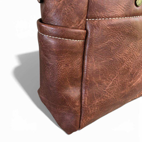 Cotton Road Handbag: BROWN PU Leather Handbag with EMBROIDERY Design