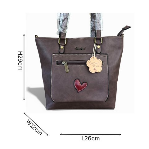 Cotton Road Handbag: BROWN PU Leather Handbag with HEART Design