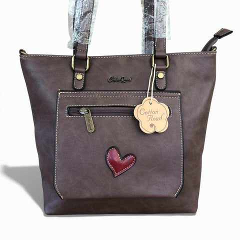 Cotton Road Handbag: BROWN PU Leather Handbag with HEART Design
