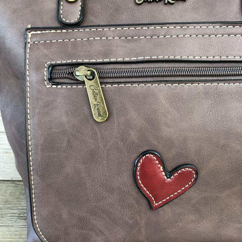 Cotton Road Handbag: BROWN PU Leather Handbag with HEART Design
