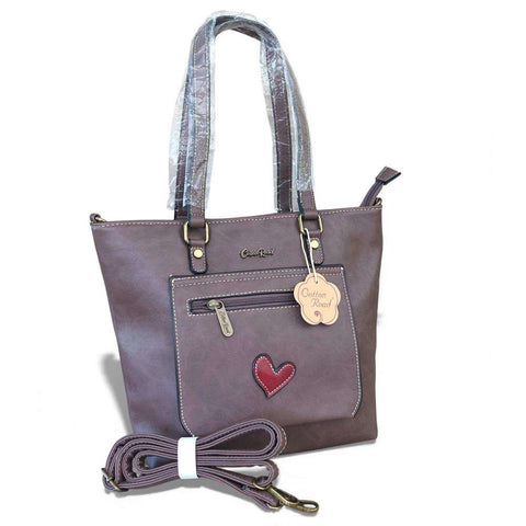 Cotton Road Handbag: BROWN PU Leather Handbag with HEART Design