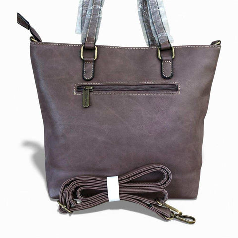 Cotton Road Handbag: BROWN PU Leather Handbag with HEART Design