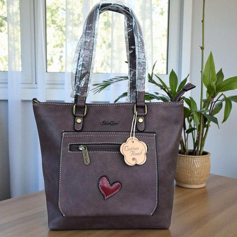 Cotton Road Handbag: BROWN PU Leather Handbag with HEART Design