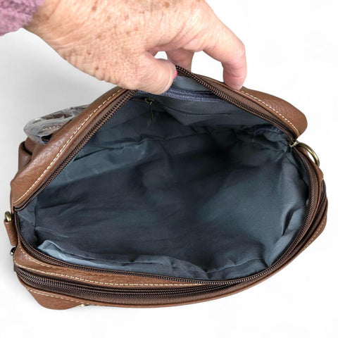 Cotton Road Handbag: BROWN PU Leather Handbag with LEOPARD PRINT