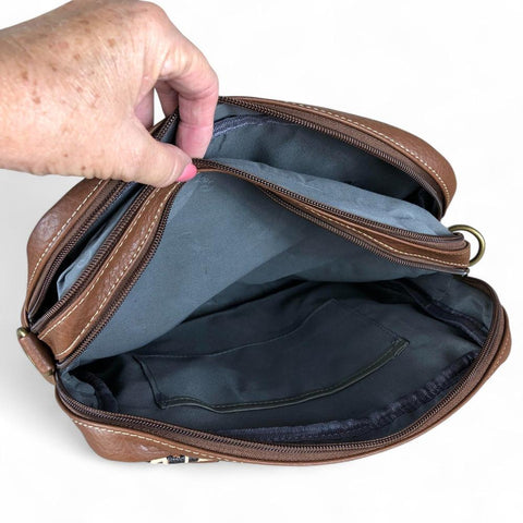 Cotton Road Handbag: BROWN PU Leather Handbag with LEOPARD PRINT