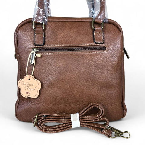 Cotton Road Handbag: BROWN PU Leather Handbag with LEOPARD PRINT