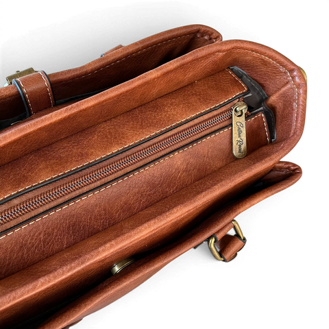 Cotton Road Handbag: BROWN PU Leather Handbag with Strap Detail for Women