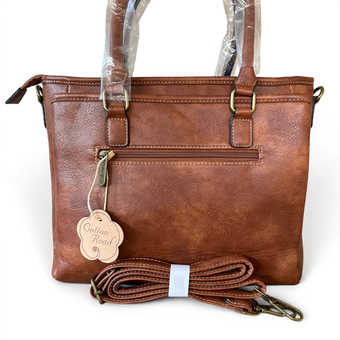 Cotton Road Handbag: BROWN PU Leather Handbag with Strap Detail for Women