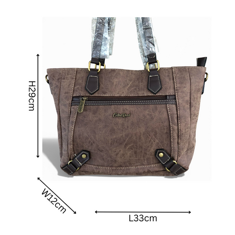 Cotton Road Handbag: BROWN PU Leather Handbag with Strap detail and Matching Wallet