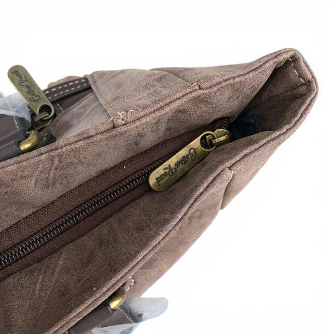 Cotton Road Handbag: BROWN PU Leather Handbag with Strap detail and Matching Wallet