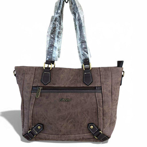 Cotton Road Handbag: BROWN PU Leather Handbag with Strap detail and Matching Wallet