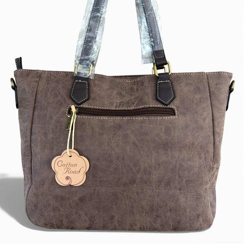 Cotton Road Handbag: BROWN PU Leather Handbag with Strap detail and Matching Wallet