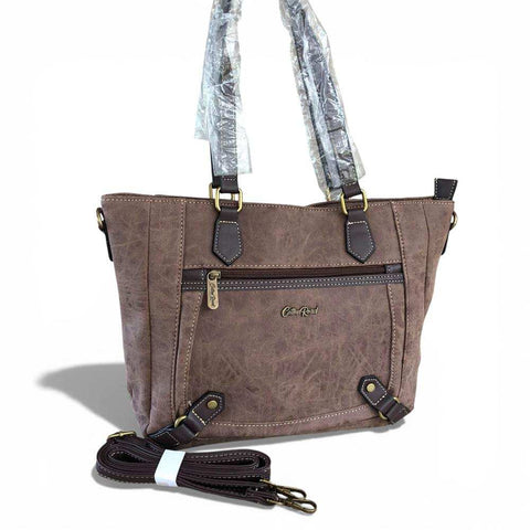 Cotton Road Handbag: BROWN PU Leather Handbag with Strap detail and Matching Wallet