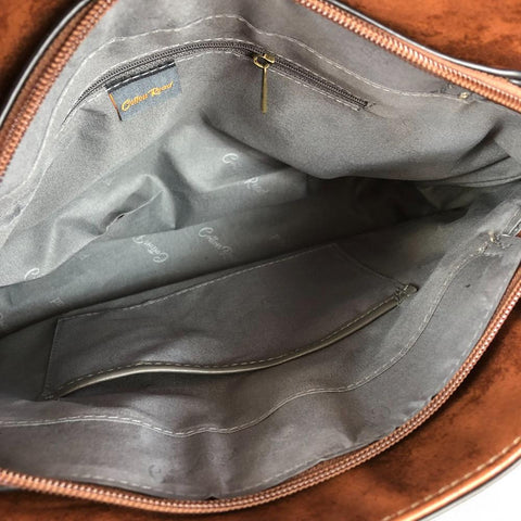 Cotton Road Handbag: BROWN PU Leather Handbag with ZIP Pockets