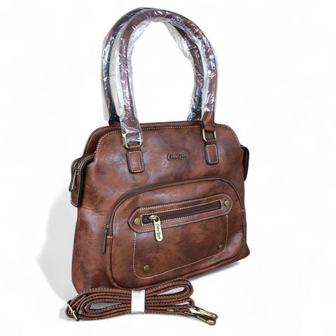 Cotton Road Handbag: BROWN PU Leather Handbag with ZIP Pockets