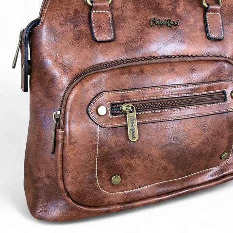 Cotton Road Handbag: BROWN PU Leather Handbag with ZIP Pockets