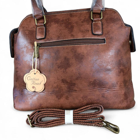 Cotton Road Handbag: BROWN PU Leather Handbag with ZIP Pockets