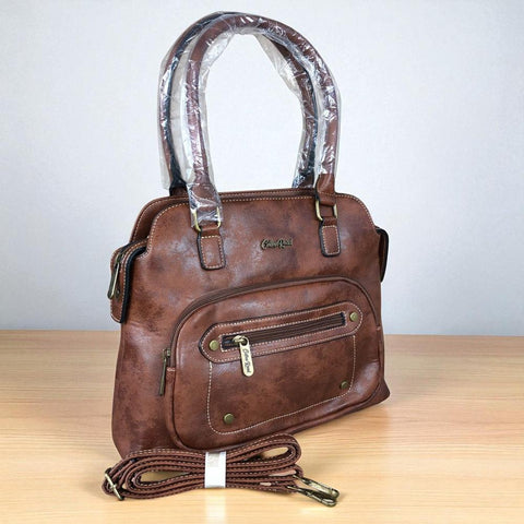 Cotton Road Handbag: BROWN PU Leather Handbag with ZIP Pockets