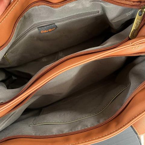 Cotton Road Handbag: BROWN PU Leather with LEAF Design with Matching Wallet