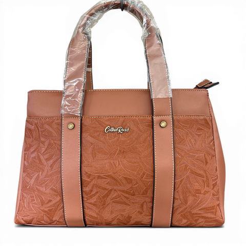 Cotton Road Handbag: BROWN PU Leather with LEAF Design