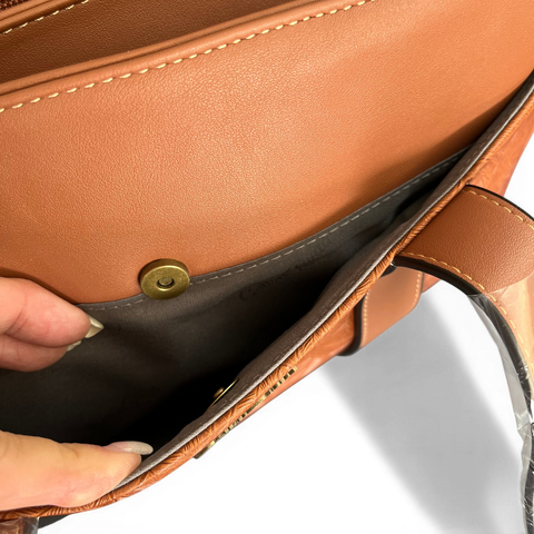 Cotton Road Handbag: BROWN PU Leather with LEAF Design with Matching Wallet