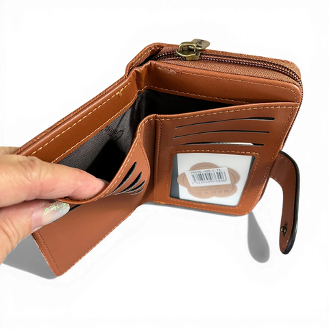 Cotton Road Handbag: BROWN PU Leather with LEAF Design with Matching Wallet