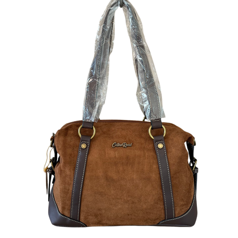 Cotton Road Handbag: BROWN SUEDE-Look PU Leather with Buckle Detailing