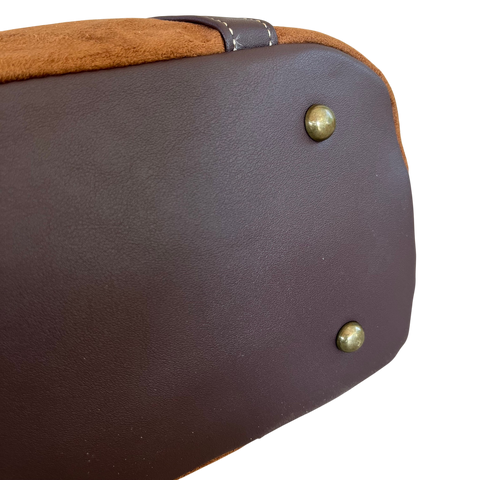 Cotton Road Handbag: BROWN SUEDE-Look PU Leather with Buckle Detailing