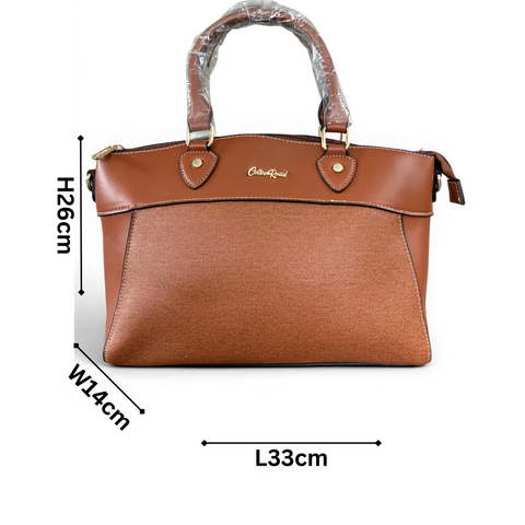 Cotton Road Handbag: BROWN PU Leather Bag with Zip Divider and Matching Wallet