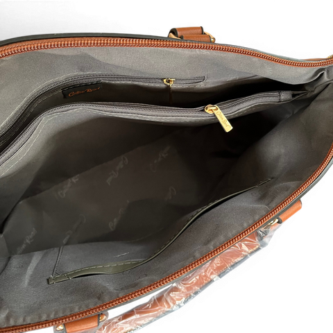 Cotton Road Handbag: BROWN PU Leather Bag with Zip Divider and Matching Wallet