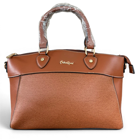 Cotton Road Handbag: BROWN PU Leather Bag with Zip Divider and Matching Wallet