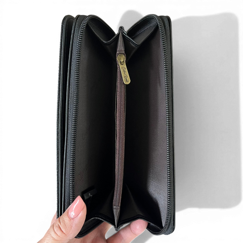 Cotton Road Handbag: Black PU Leather Bag with Matching Wallet for Elegance