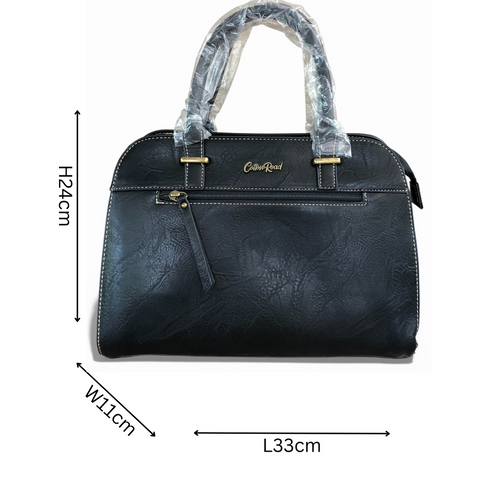 Cotton Road Handbag: Black PU Leather Bag with Matching Wallet for Elegance