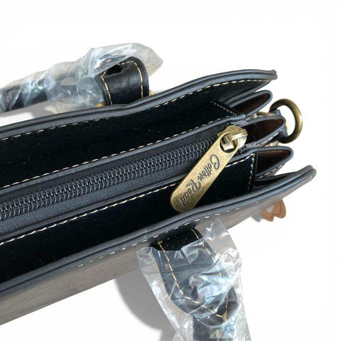 Cotton Road Handbag: Black PU Leather Bag with Matching Wallet for Elegance