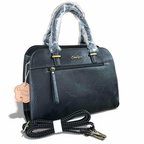 Cotton Road Handbag: Black PU Leather Bag with Matching Wallet for Elegance