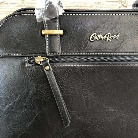 Cotton Road Handbag: Black PU Leather Bag with Matching Wallet for Elegance