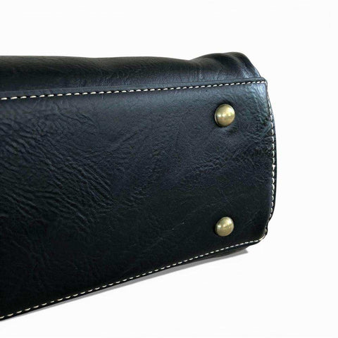 Cotton Road Handbag: Black PU Leather Bag with Matching Wallet for Elegance