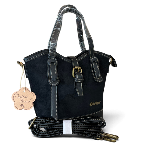 Cotton Road Handbag: Black PU Leather with Buckle Clip Design