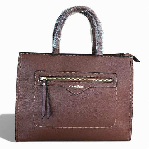 Cotton Road Handbag: Brown PU Leather Bag with Versatile Design and Comfort