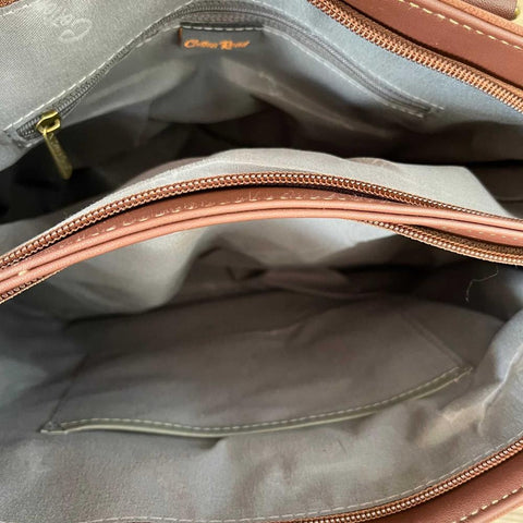 Cotton Road Handbag: Brown PU Leather with Top Stitch and Matching Wallet