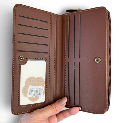 Cotton Road Handbag: Brown PU Leather with Top Stitch and Matching Wallet
