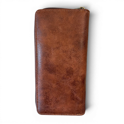 Cotton Road Handbag: Brown PU Leather with Top Stitch and Matching Wallet