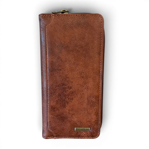 Cotton Road Handbag: Brown PU Leather with Top Stitch and Matching Wallet