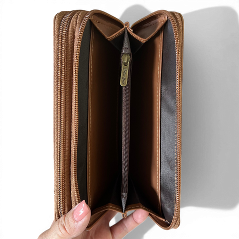 Cotton Road Handbag: CAMEL / BROWN PU Leather with Matching Wallet