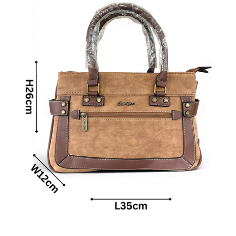 Cotton Road Handbag: CAMEL / BROWN PU Leather with Matching Wallet