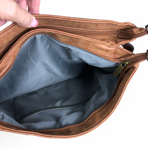 Cotton Road Handbag: CAMEL / BROWN PU Leather with Matching Wallet