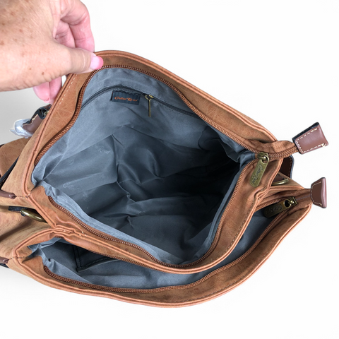 Cotton Road Handbag: CAMEL / BROWN PU Leather with Matching Wallet